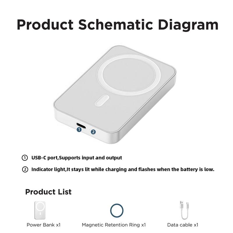 5000mAh Magnetic Power Bank, Wireless Portable Charger, Fast Charging MagSafe Battery Pack for iPhone 17/16/15/14/13/12/Plus/Pro Max, Compact Device 5000mAh Magnetic Power Bank, Wireless Portable Charger, Fast Charging MagSafe Battery Pack for iPhone 17/16/15/14/13/12/Plus/Pro Max, Compact Device