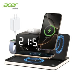 Acer 7 in 1 Wireless Charging Station with LED Night Light, Bluetooth Time Sync Clock & Temperature Display, USB-A & USB-C Ports – Compatible with iPhone, Android, Apple Watch & AirPods, Perfect Christmas & New Year Gift – TikTokShopBlackFriday